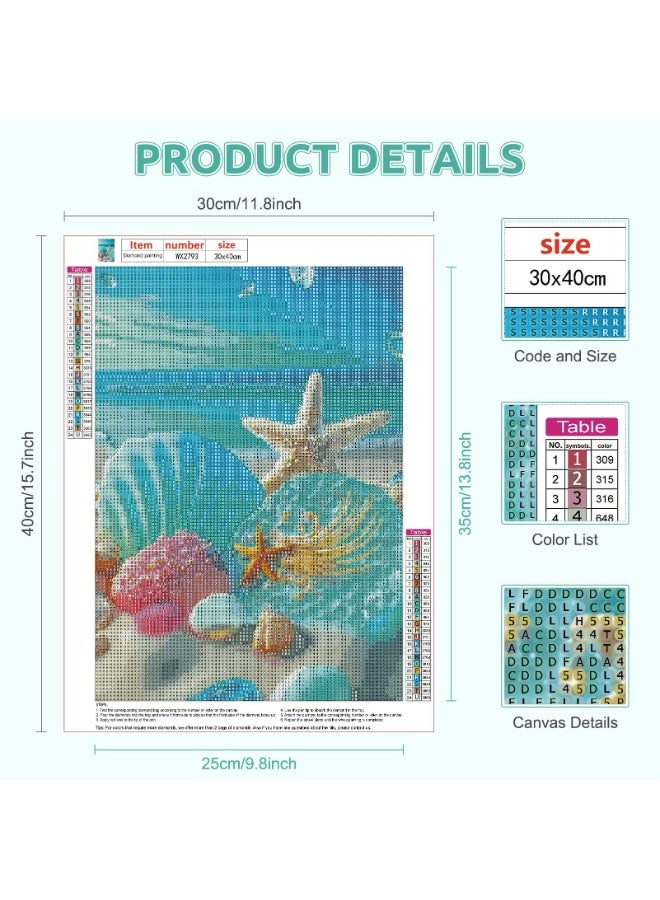 Peachjoy Diamond Art Painting Kit, Diamond Painting Kits Adult, Embroidery Cross Stitch Canvas Painting by Numbers for Beginner, Diamond Painting for Home Wall Decor (Blue Shells) - Image 4